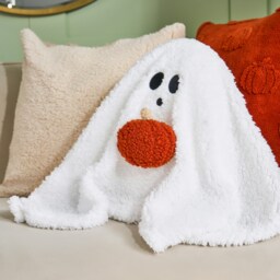 OHS Autumnal Halloween Gonk Pumpkin Ghost Ghoul Boo Matte Velvet Boucle Filled Decor Scatter Bed Chair Sofa Cushions Cream Ghost 30cm