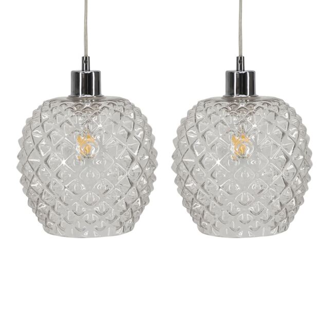 Set of 2 Baine - Clear Textured Glass Easy Fit Pendant Shades Clear Medium 2