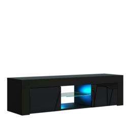 TV Unit 130cm Black Gloss Doors Black Matt Body Modern Media Stand Black One Size 1
