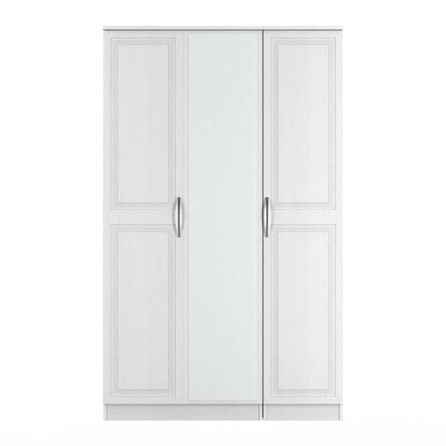 Oxford Triple Mirror Wardrobe in Signature White (Ready Assembled) White Signature White