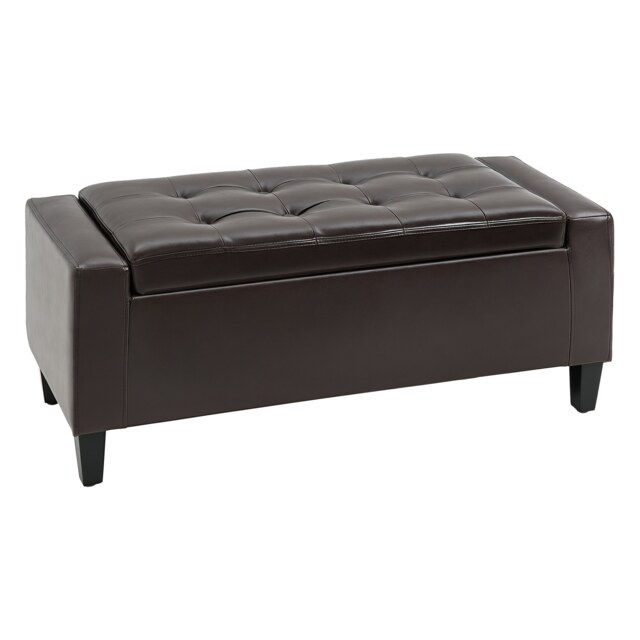 HOMCOM PU Leather Storage Ottoman Bench Storage Chest Tufted Ottoman Cube with Flipping Top 92L x 40W x 40H cm Brown