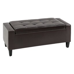 HOMCOM PU Leather Storage Ottoman Bench Storage Chest Tufted Ottoman Cube with Flipping Top 92L x 40W x 40H cm Brown