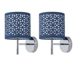 Set of 2 Brea - Chrome Wall Lights with Navy Blue Cut Out Shade Chrome Blue 2