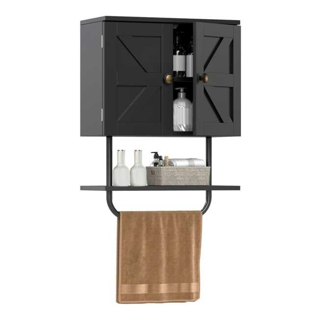 COSTWAY Bathroom Cabinet Wall-Mounted Medicine Cabinet Black Black 1