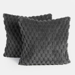 OHS 2 x Faux Fur Waffle Fleece Soft Cushion Covers, 45x45cm - Charcoal