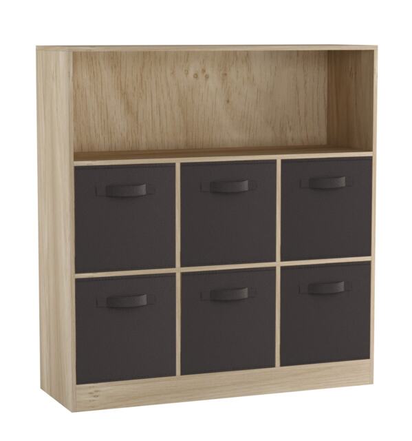 Wide 7-Cube Bookcase With Drawers Brown Oak & Black 1