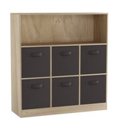 Wide 7-Cube Bookcase With Drawers Brown Oak & Black 1