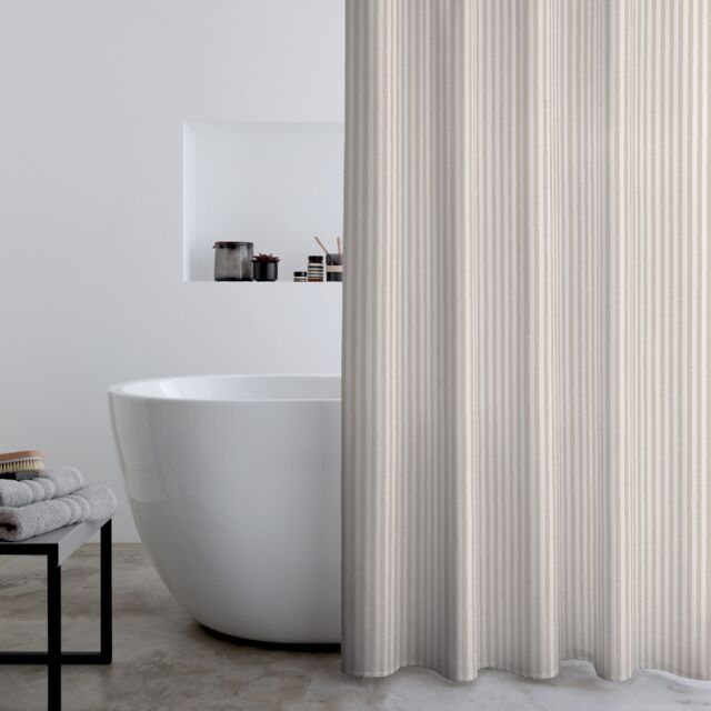 Catherine Lansfield Timeless Stripe Shower Curtain Cream Natural One Size