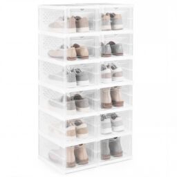COSTWAY 6-Tier Shoe Organizer Set of 2 Folding Plastic Sneaker Storage Boxes