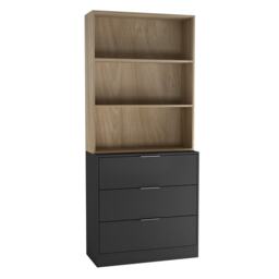 3 Drawer Tier Wooden Storage Chest Cabinet & Display Bookcase Shelving Black Black Drawers & Oak Bookcase 1