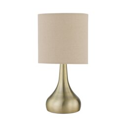 Romana - Antique Brass Touch Table Lamp with Natural Linen Shade