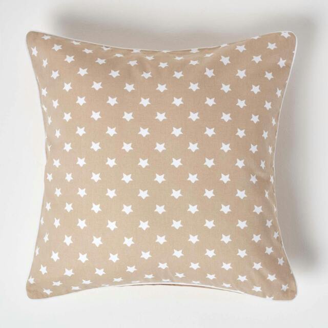Homescapes Cotton Beige Stars Cushion Cover - 60 x 60 cm Cream Beige 60 x 60 cm
