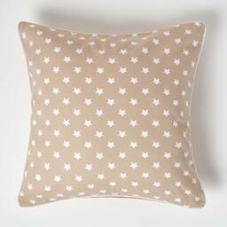 Homescapes Cotton Beige Stars Cushion Cover - 60 x 60 cm Cream Beige 60 x 60 cm