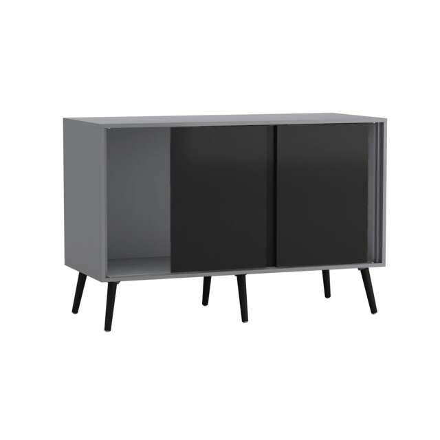 URBNLIVING Grey Carcass 3 Door Sliding Storage Cabinet Multi Black Doors & Black Legs 1