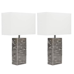 ValueLights Etienne Pair Silver Ripple Effect Ceramic Table Lamps With White Shades