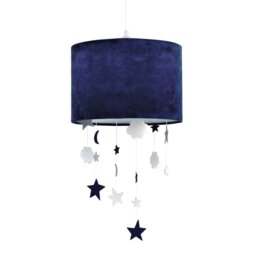 Soft Midnight Blue Velvet Pendant Lamp Shade with Hanging Felt Stars and Clouds Blue Midnight Blue 1