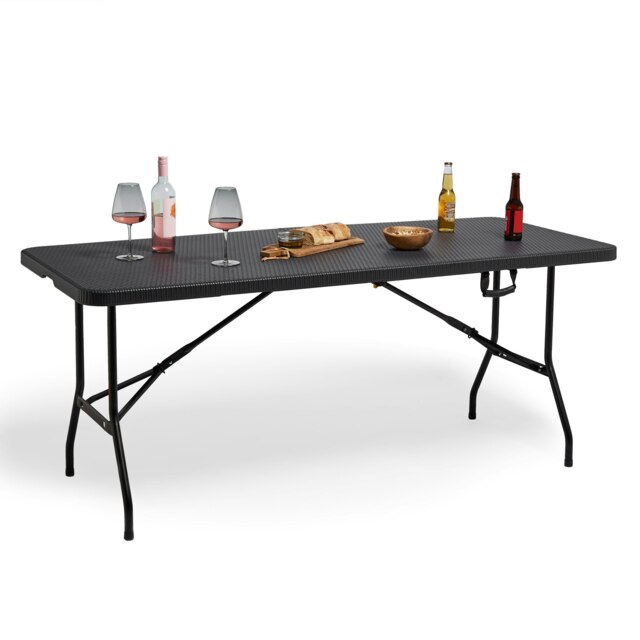 VonHaus Folding Rattan Effect Trestle Dining Table for Garden