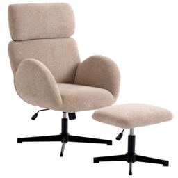 HOMCOM Swivel Armchair with Footstool, Rocking Accent Chair Brown Light Brown One Size