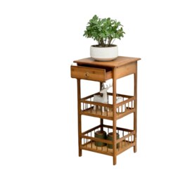 3 Tier Wooden Tall Side Table With Drawer Brown One Size