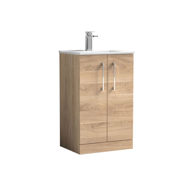 Balterley Contemporary Bathroom 2 Soft Close Door & Minimalist Floor Standing Vanity Unit Basin Brown Bleached Oak 818 x 500 x 390mm