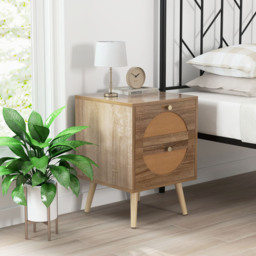 COSTWAY Rattan Nightstand Bohemian Style Side End Table w/ 2 Drawers