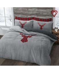 Velosso Stag Head Teddy Fluffy and Warm Fleece Duvet Cover Set Silver Silver Single
