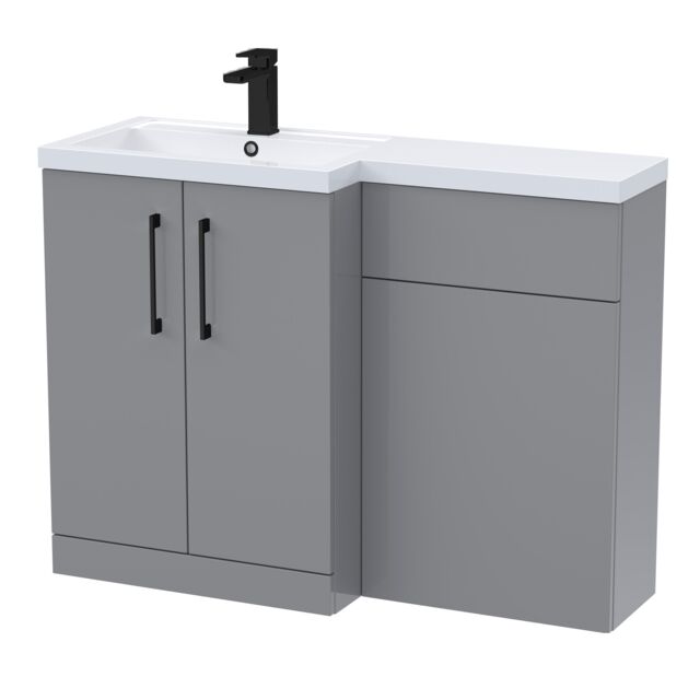Balterley Left-Hand Bathroom Vanity and WC Unit Combination with Basin, with Handles Grey Satin Grey