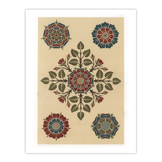 "Vintage Stylised Rose Flower Pattern Audsley Huge Wall Art Poster Print 24X32"""