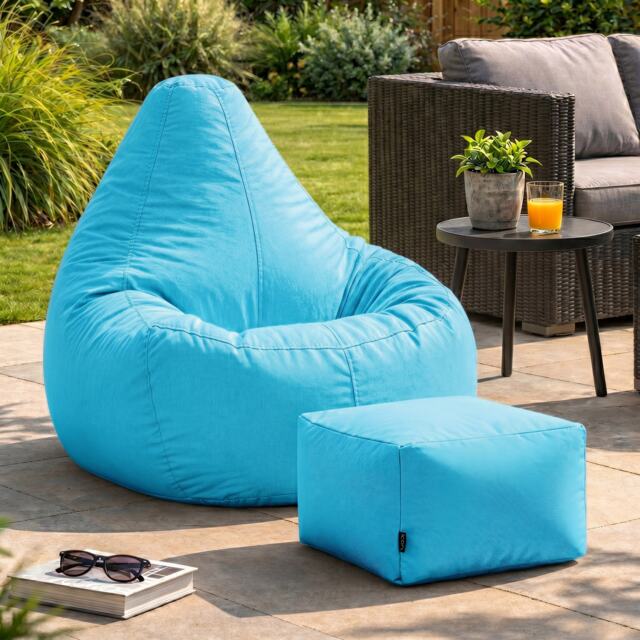 Icon Dalton Adults High Back Indoor Outdoor Bean Bag Chair & Footstool Pouffe, Aqua