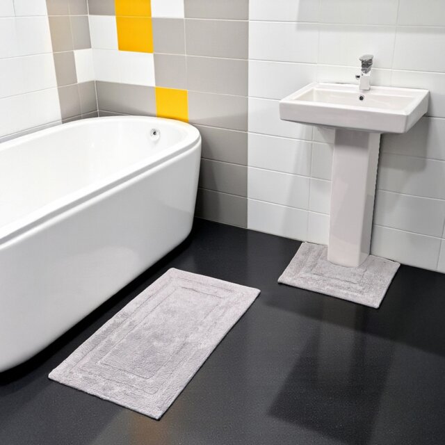 Showerdrape Pinnacle Grey 2 Piece 100% Cotton Bath Mat Set Multi 1