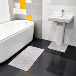 Showerdrape Pinnacle Grey 2 Piece 100% Cotton Bath Mat Set Multi 1
