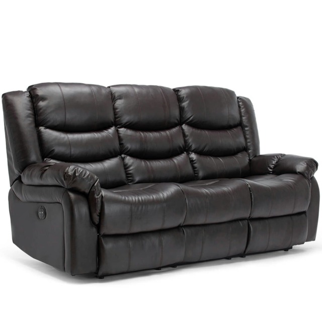 Seattle 3 Seater Electric High Back Bonded Leather Recliner Sofa (Brown)
