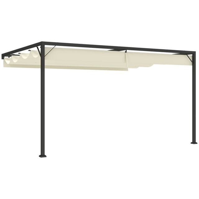 Outsunny 4 x 3(m) Outdoor Pergola Retractable Canopy Wall Mounted, Cream Cream 1