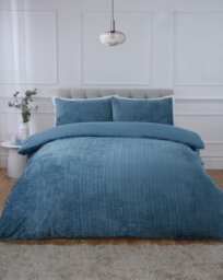 Chevron Faux Teddy Polyester Fleece Duvet Cover Set with Pillowcase Blue Double