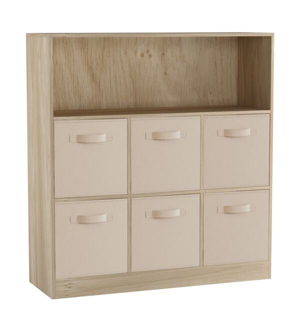 Wide 7-Cube Bookcase With Drawers Brown Oak & Beige 1