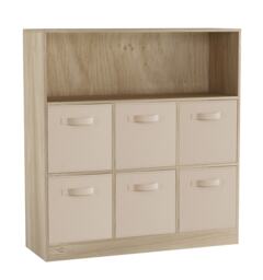 Wide 7-Cube Bookcase With Drawers Brown Oak & Beige 1