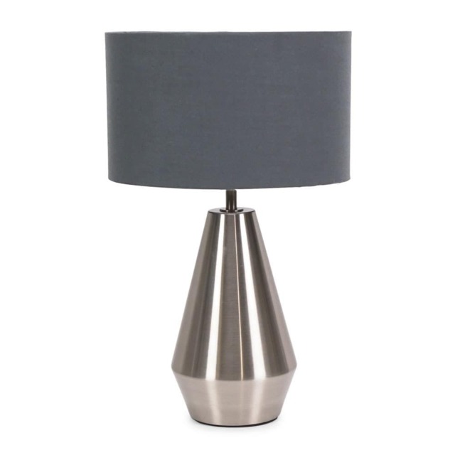 ValueLights Jax Brushed Chrome Touch Table Lamp Charcoal Shade and Bulb
