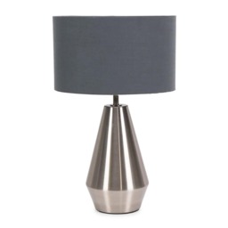 ValueLights Jax Brushed Chrome Touch Table Lamp Charcoal Shade and Bulb
