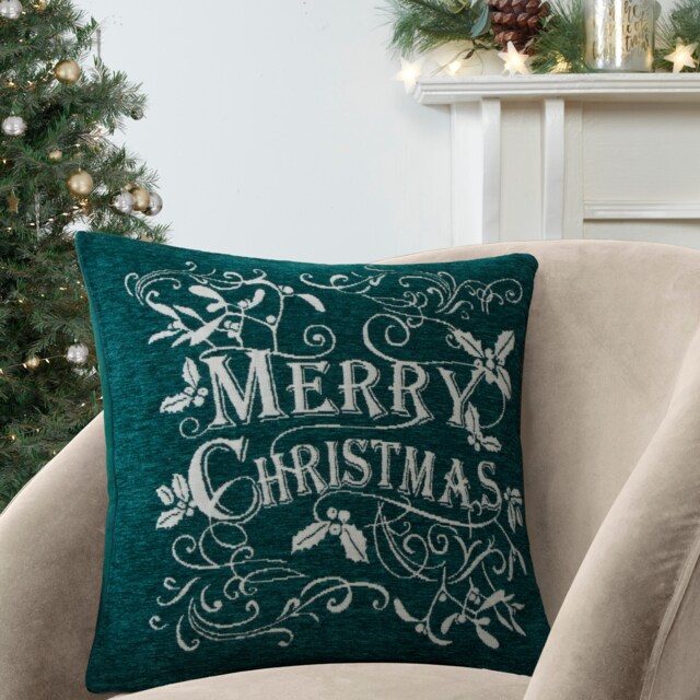 Portfolio Home Mistletoe & Holly Merry Christmas Filled Cushion 43x43cm
