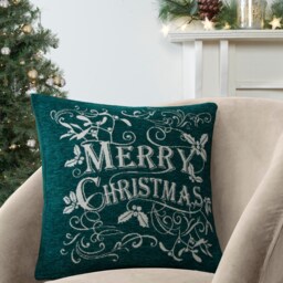 Portfolio Home Mistletoe & Holly Merry Christmas Filled Cushion 43x43cm