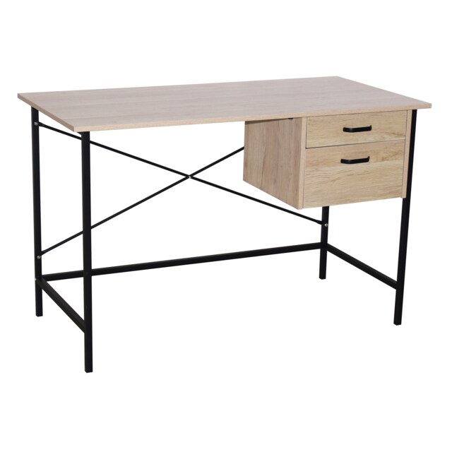 Loft Home Office 2-Drawer Desk - Oak Effect Top with Sturdy Metal Legs and Compact Storage Solution Brown Oak Effect One Size 1