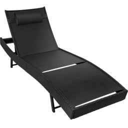Sun Lounger Weatherproof And UV-resistant 6 step Adjustable Backrest Poly Rattan Black black 1