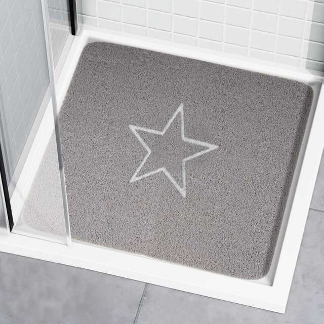 Embossed Spaghetti Anti Slip Square Shower Mat - Star - 60cm x 60cm Grey Grey Square 60x60cm