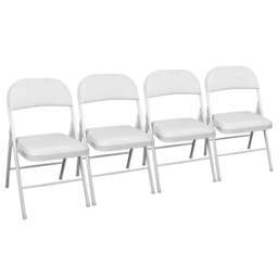 TekBox White Folding Faux Leather Chairs - Set of 4