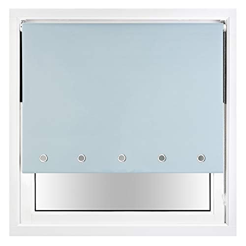 FURNISHED Blackout Roller Blind with Round Eyelets & Metal Fittings Blue Duck Egg Blue (W) 230cm x (L) 210cm