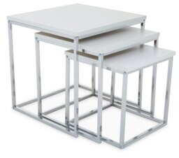Interiors By Premier Sleek Design Matte White Nest Of 3 Tables With Chrome Finish, Modern Design Nesting Tables For Livingroom Silver