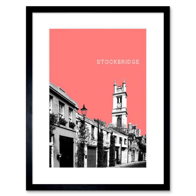 "Stockbridge Edinburgh Scotland Landmark Coral 9x7"" Black Framed Wall Art Print"