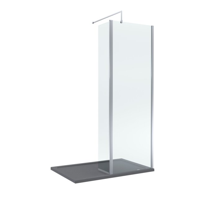 Balterley Glass Walk In Wetroom Screen and Hinged Return Screen with Profile and Shower Tray Silver Chrome