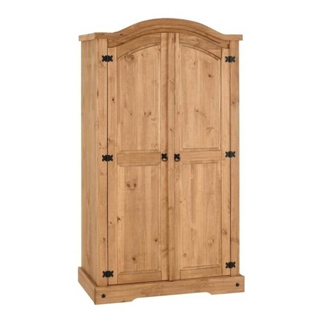 Corona 2 Door Wardrobe - L56.5 x W103.5 x H189 cm - Distressed Waxed Pine Brown