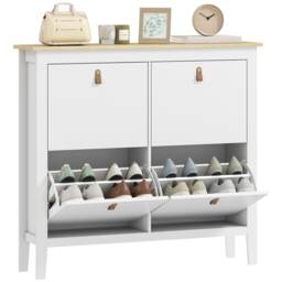 HOMCOM 4 Drawer Shoe Cabinet with Flip Doors, Narrow Shoe Storage Cabinet with Removable and Adjustable Shelves, 20 Pairs Footwear Cupboard for Hallway, Entryway, 105 x 24 x 95.5 cm, White